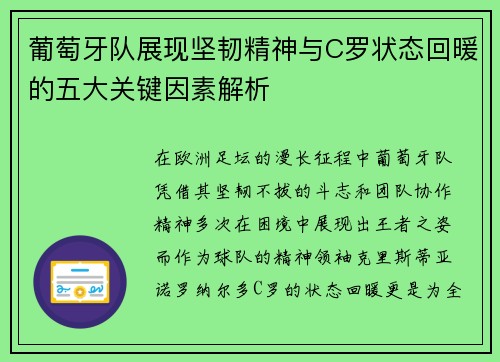 葡萄牙队展现坚韧精神与C罗状态回暖的五大关键因素解析